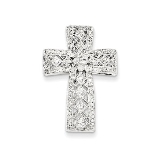 14k White Gold Diamond Filigree Cross Pendant