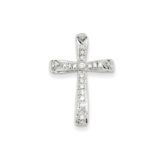 14k White Gold Diamond Filigree Cross Pendant