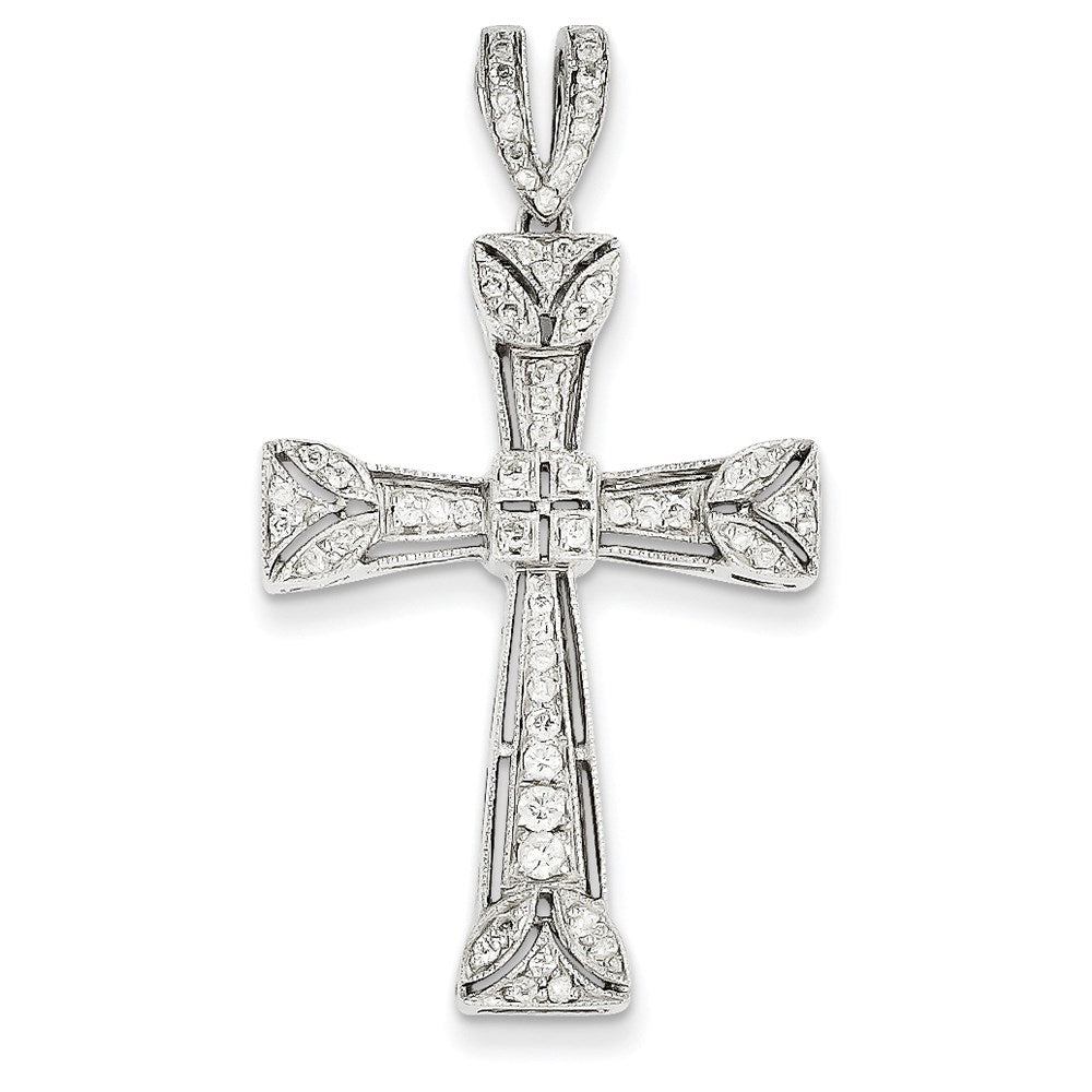 14k White Gold Diamond Filigree Cross Pendant