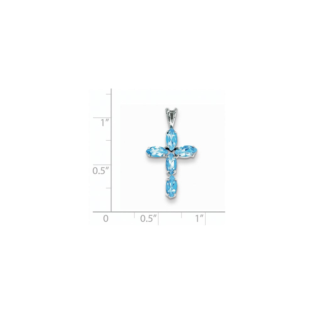 14k White Gold Blue Topaz Cross Pendant