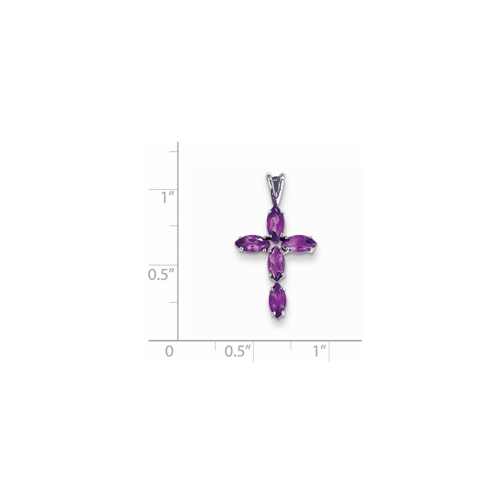 14k White Gold Amethyst Cross Pendant