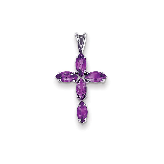 14k White Gold Amethyst Cross Pendant