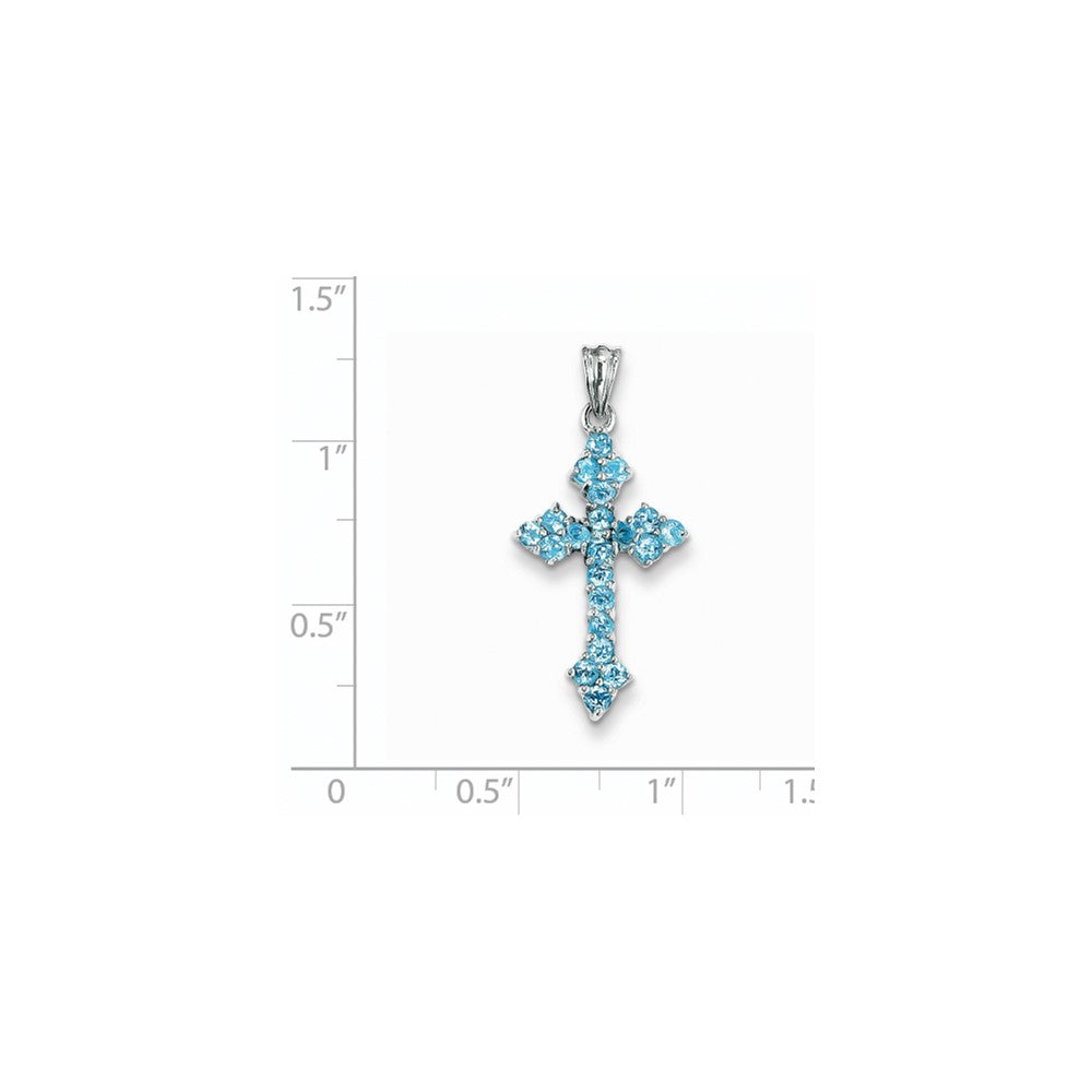 14k White Gold Blue Topaz Budded Cross Pendant