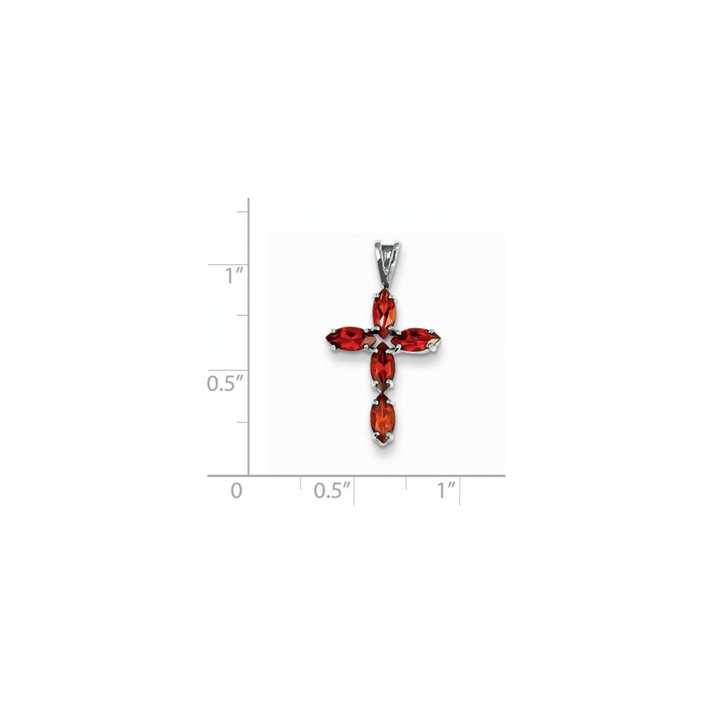 14k White Gold Garnet Cross Pendant