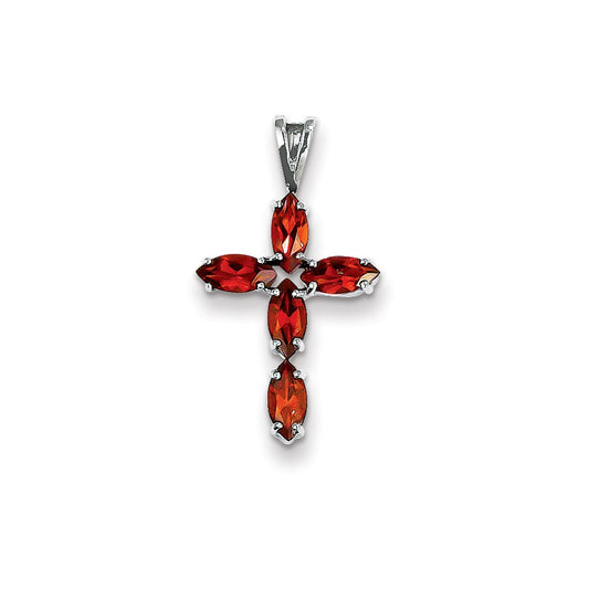 14k White Gold Garnet Cross Pendant