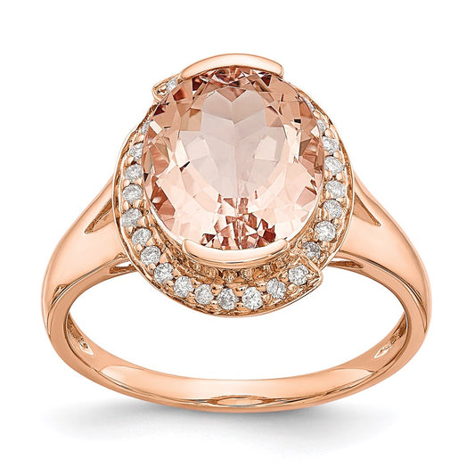 14k Rose Gold Morganite & Real Diamond Ring