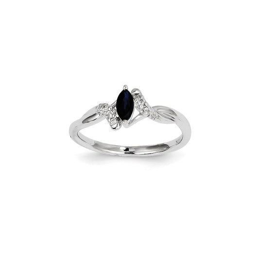 14K White Gold Real Diamond & Sapphire Ring