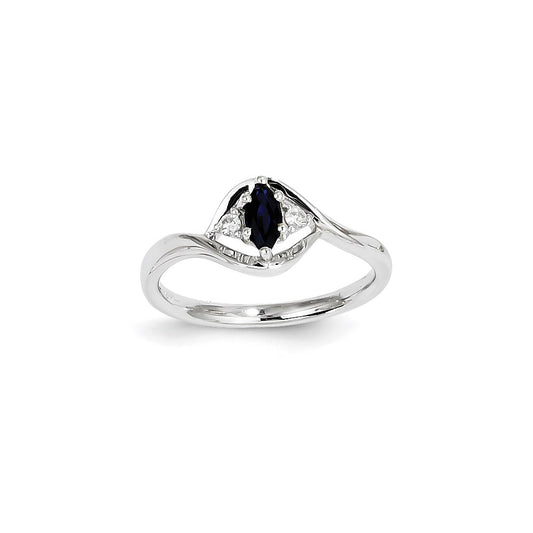 14K White Gold Real Diamond & Sapphire Ring