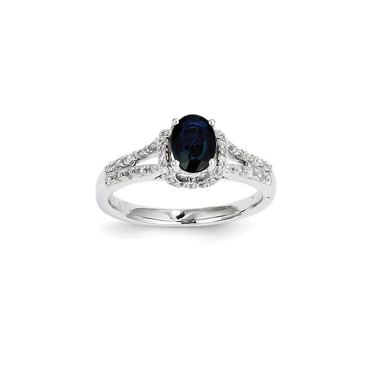 14K White Gold Real Diamond & Sapphire Ring