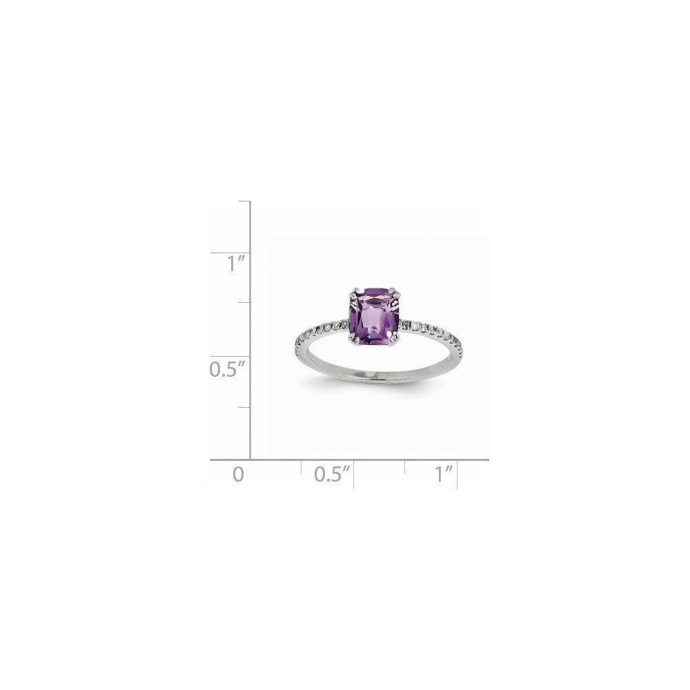 14k White Gold Real Diamond and Amethyst Square Ring