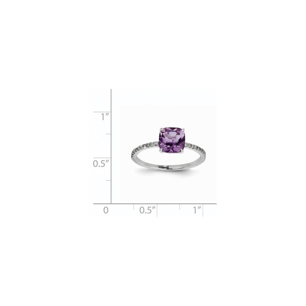 14k White Gold Real Diamond and Amethyst Square Ring