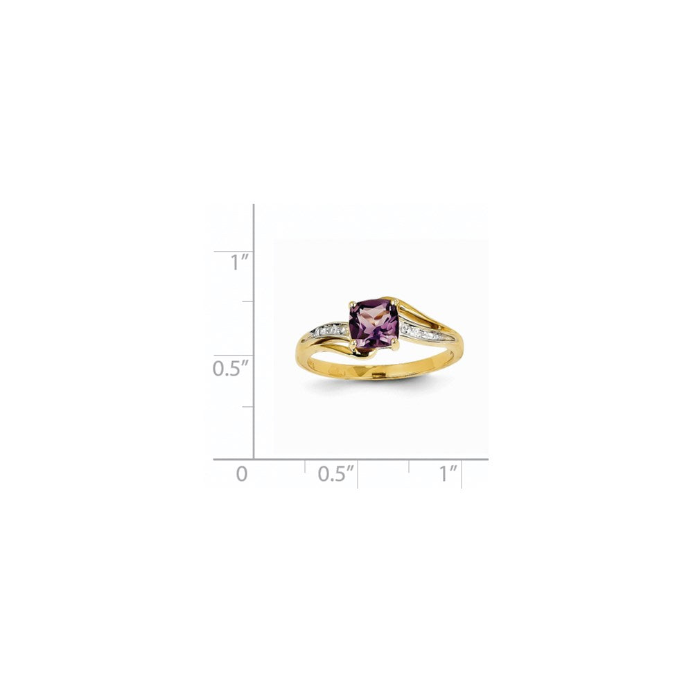 14K Yellow Gold Real Diamond and Amethyst Square Ring