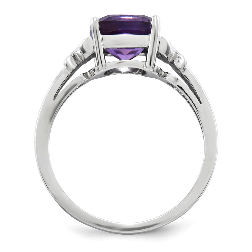 14k White Gold Real Diamond and Amethyst Square Ring