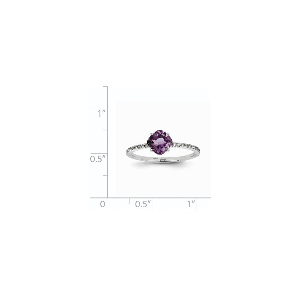 14k White Gold Real Diamond and Amethyst Square Ring