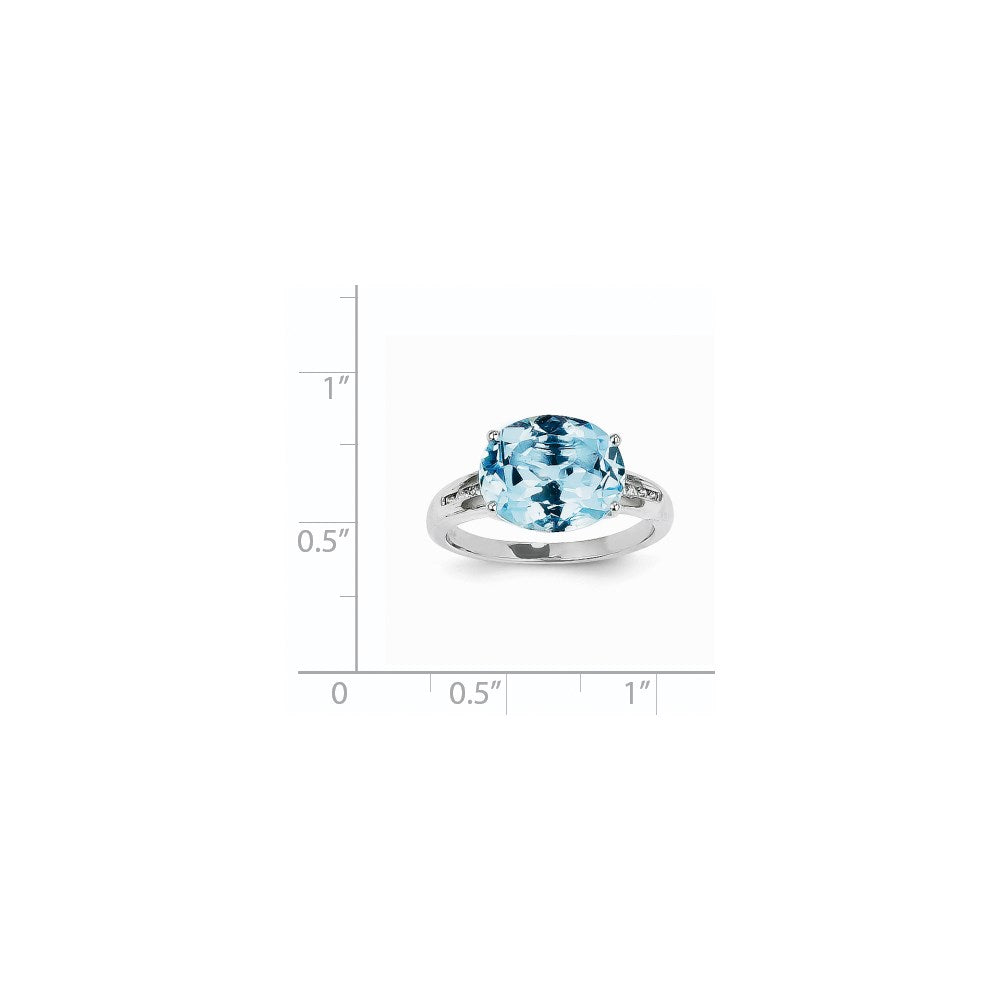 14k White Gold Real Diamond and Blue Topaz Oval Ring