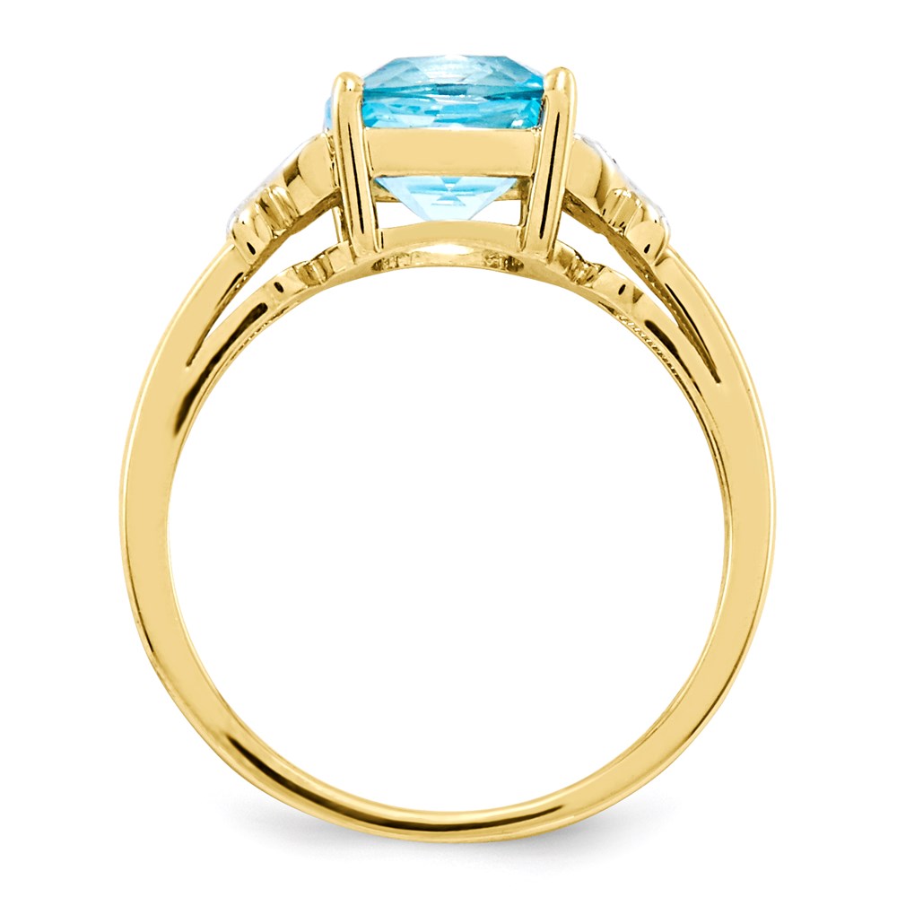 14K Yellow Gold Real Diamond and Blue Topaz Square Ring