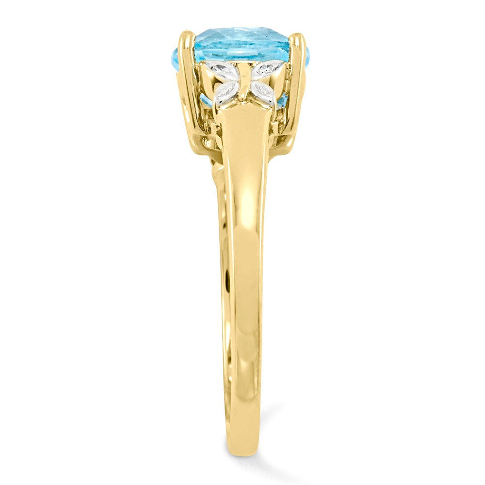 14K Yellow Gold Real Diamond and Blue Topaz Square Ring