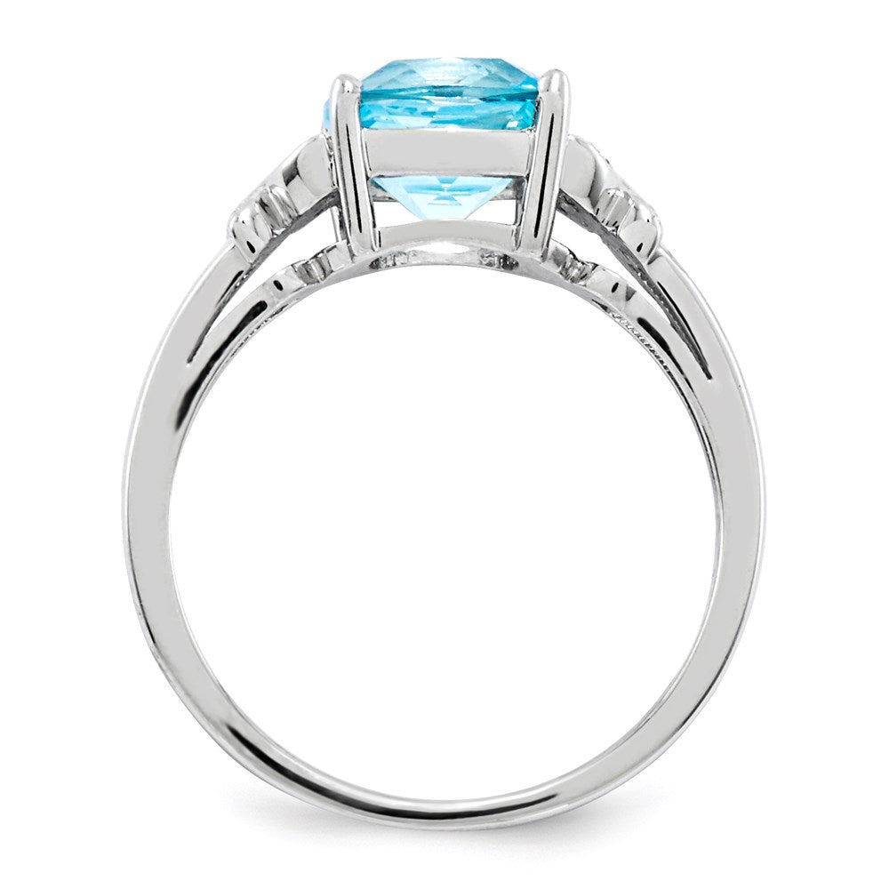 14k White Gold Real Diamond and Blue Topaz Square Ring