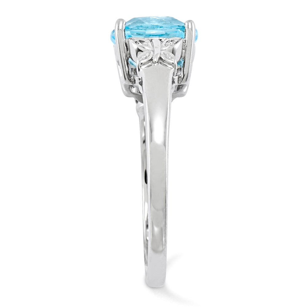 14k White Gold Real Diamond and Blue Topaz Square Ring