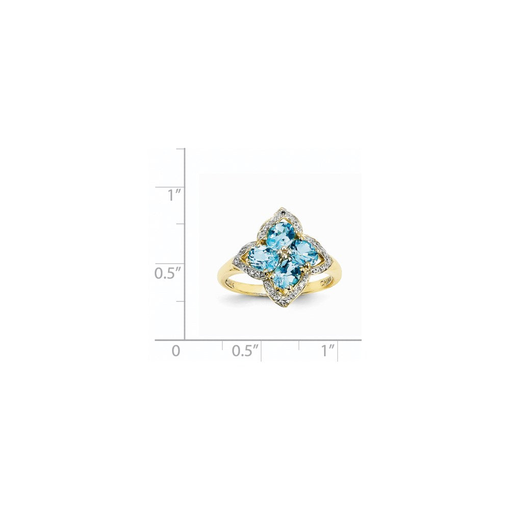 14K Yellow Gold Swiss Blue Topaz and Real Diamond Ring