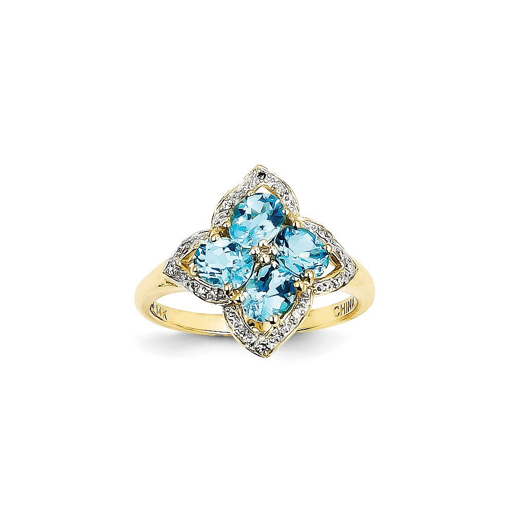 14K Yellow Gold Swiss Blue Topaz and Real Diamond Ring