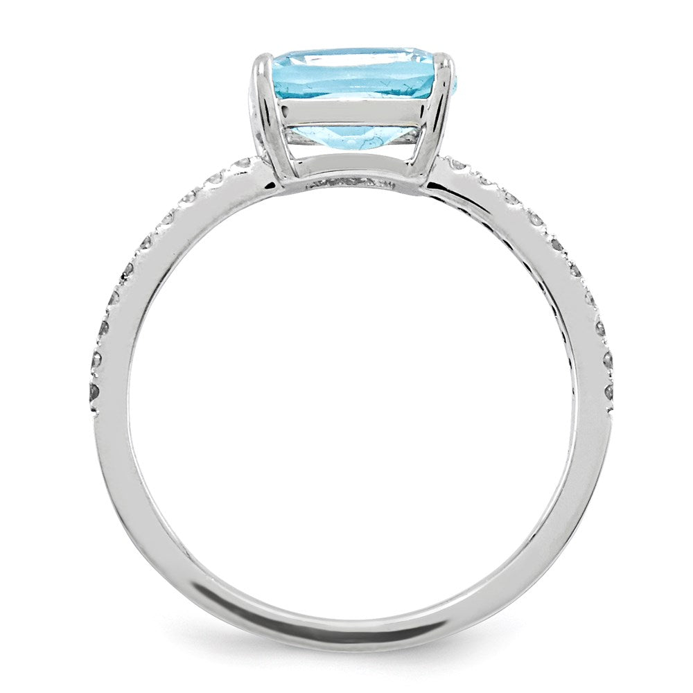 14k White Gold Real Diamond and Blue Topaz Square Ring