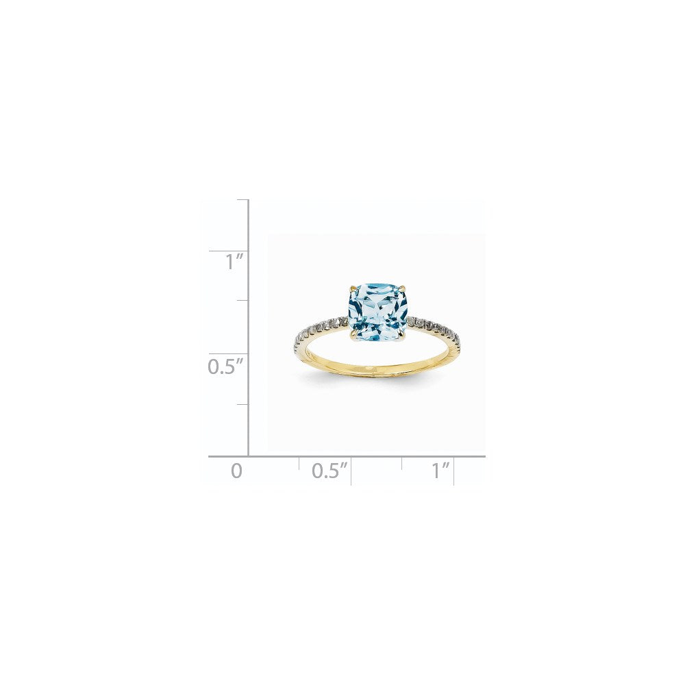 14K Yellow Gold Real Diamond and Blue Topaz Square Ring