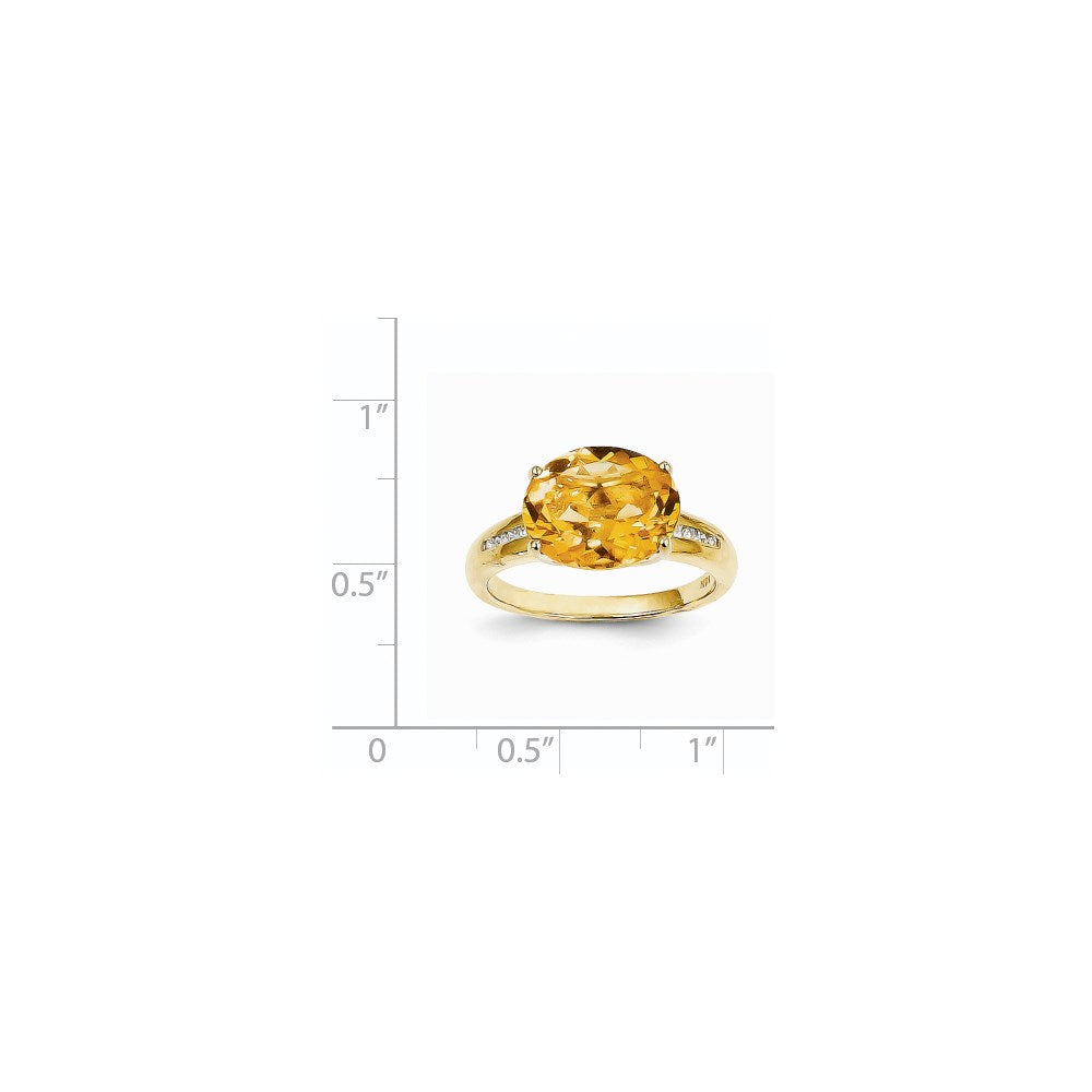 14K Yellow Gold Real Diamond and Citrine Oval Ring