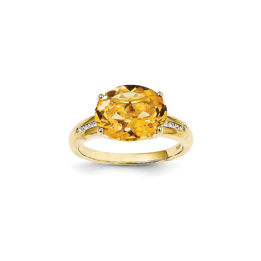 14K Yellow Gold Real Diamond and Citrine Oval Ring