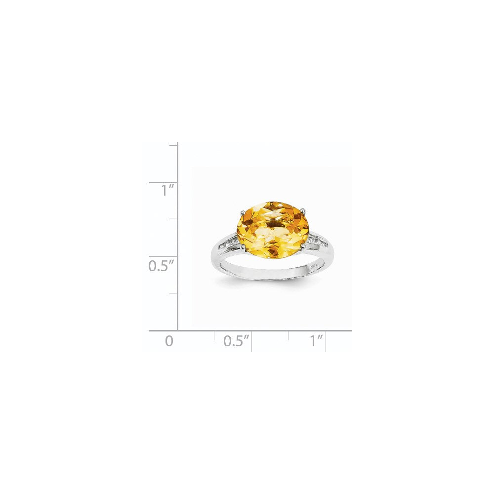 14k White Gold Real Diamond and Citrine Oval Ring