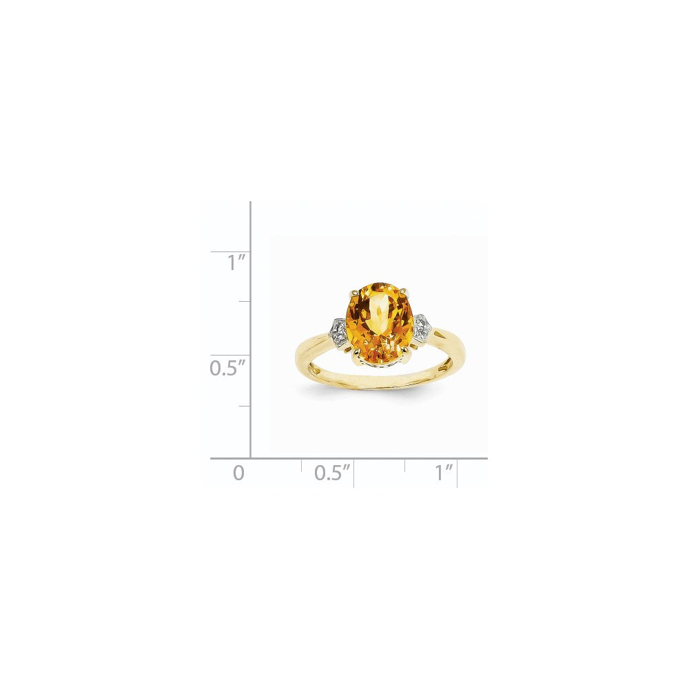 14K Yellow Gold Real Diamond and Citrine Oval Ring