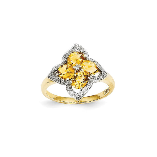 14K Yellow Gold Citrine and Real Diamond Ring