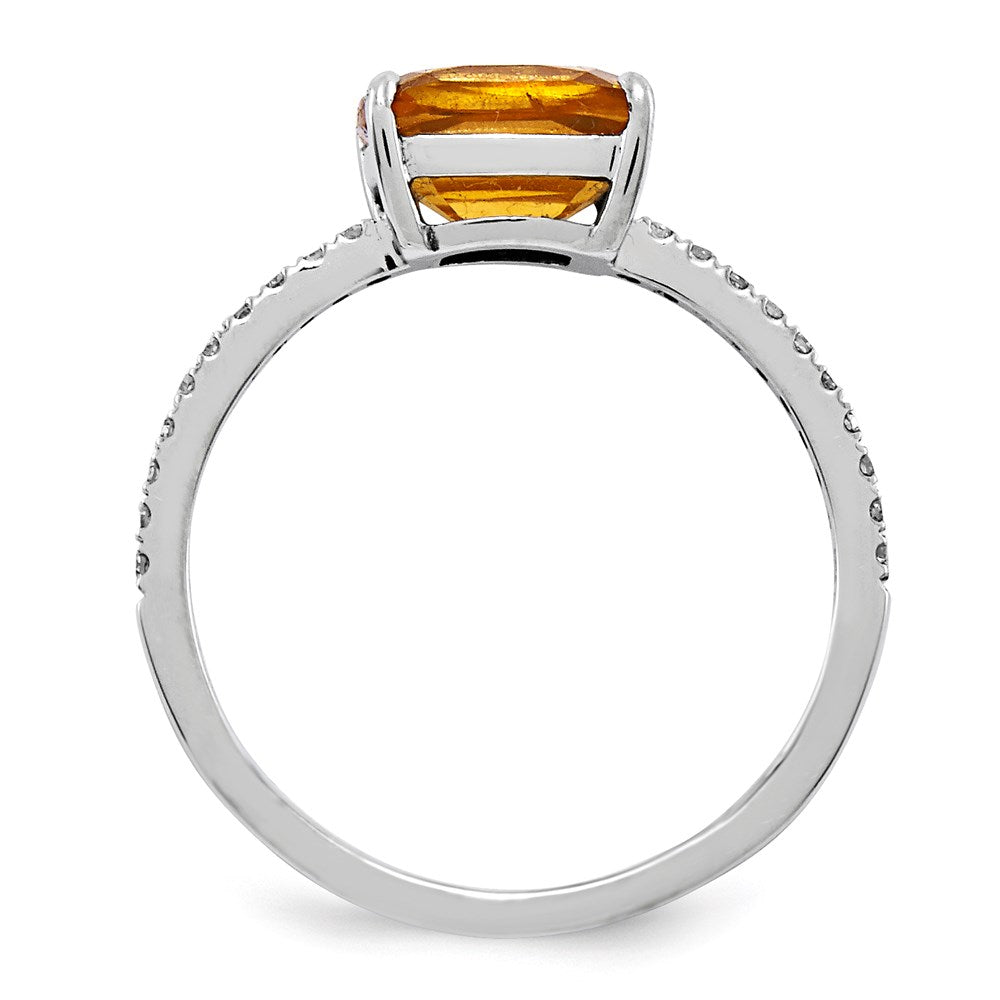 14k White Gold Real Diamond and Citrine Square Ring