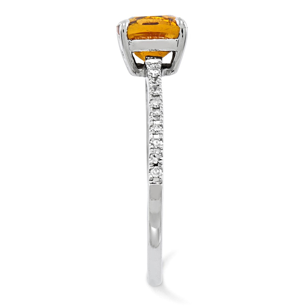 14k White Gold Real Diamond and Citrine Square Ring