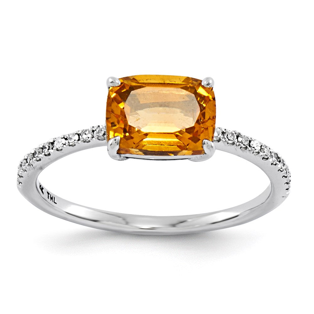 14k White Gold Real Diamond and Citrine Square Ring