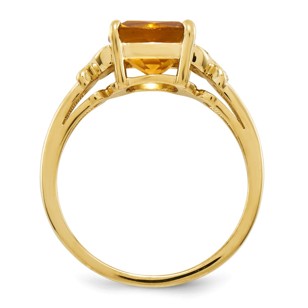 14K Yellow Gold Real Diamond and Citrine Square Ring