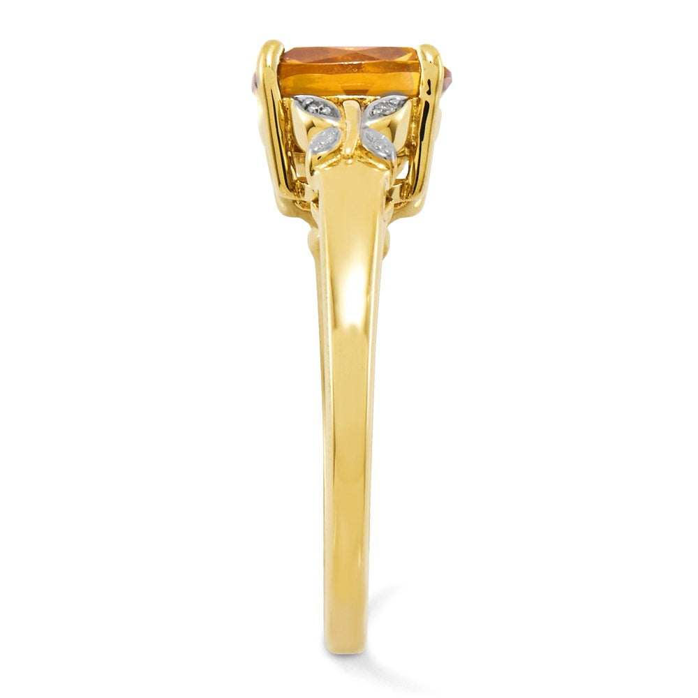 14K Yellow Gold Real Diamond and Citrine Square Ring