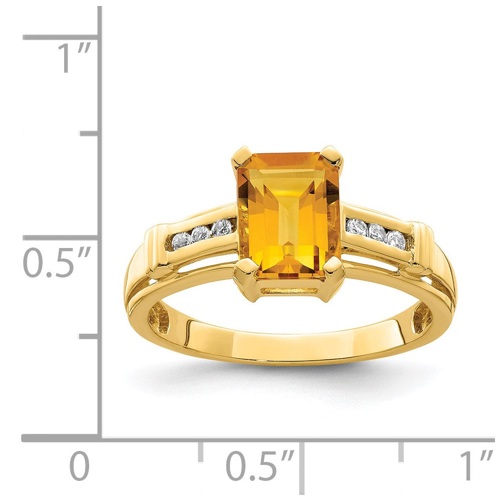 14K Yellow Gold Citrine and White Topaz Square Ring