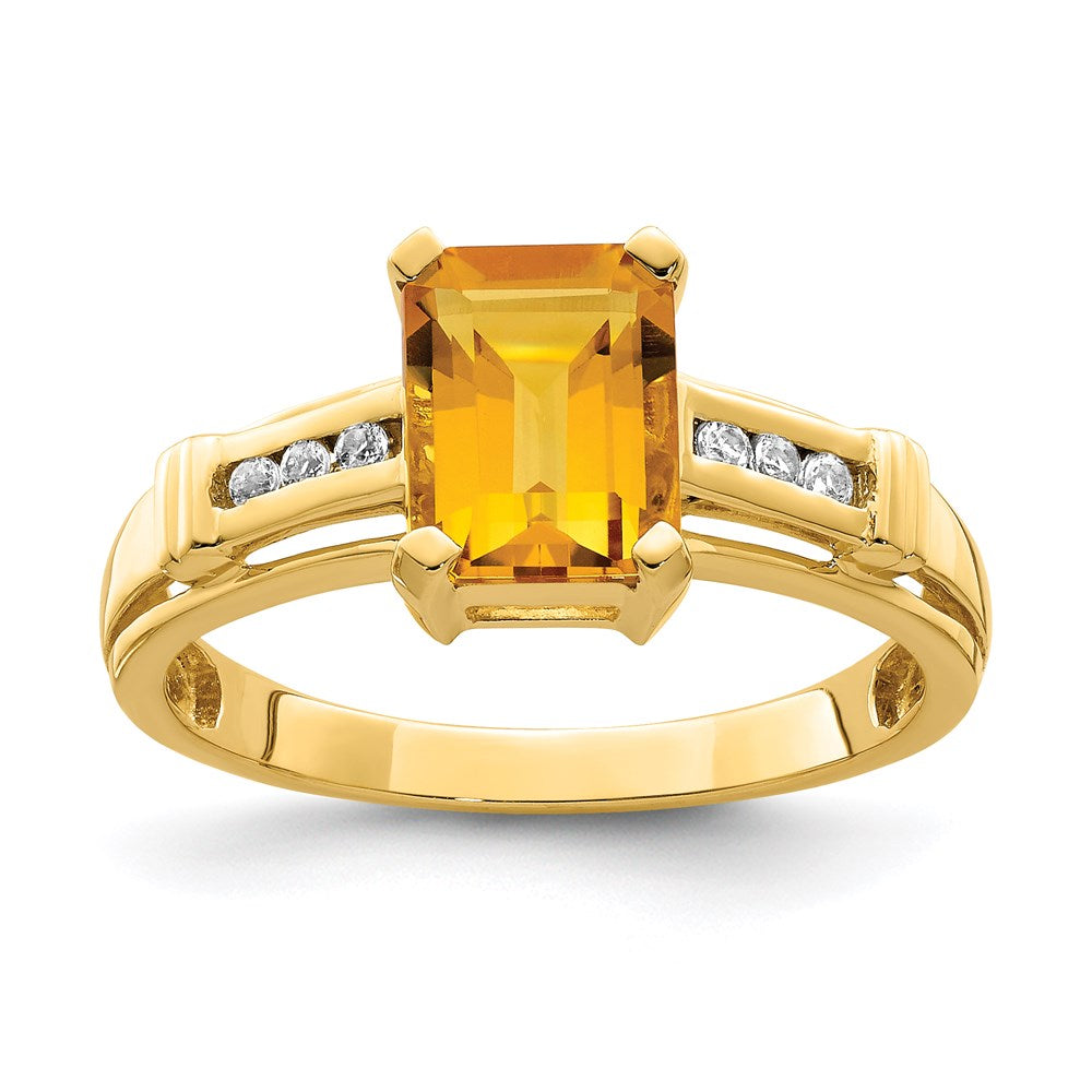 14K Yellow Gold Citrine and White Topaz Square Ring