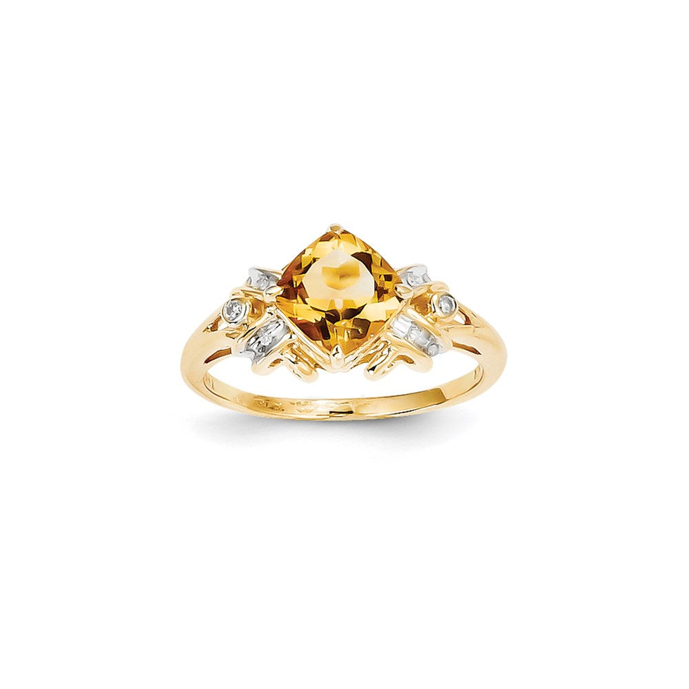 14K Yellow Gold Real Diamond and Citrine Square Ring