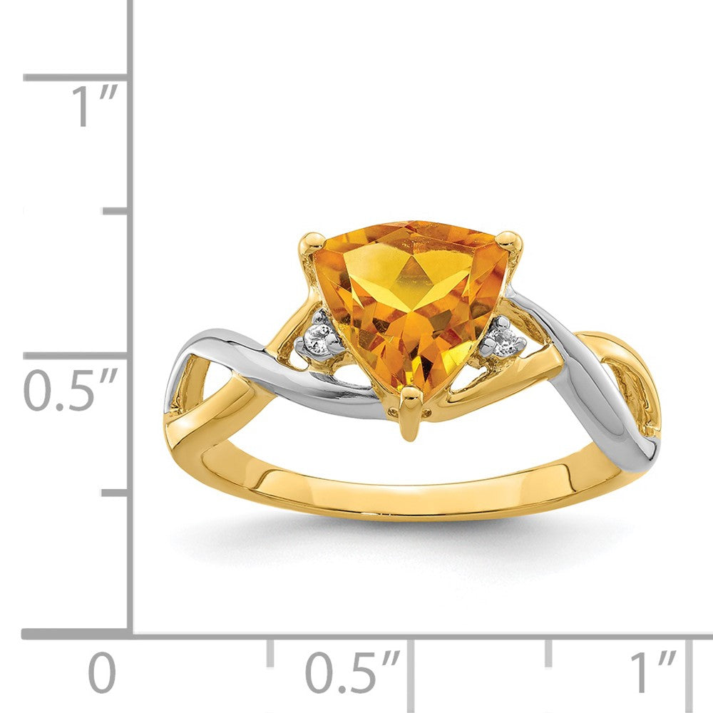 14K Yellow Gold Citrine and White Topaz Trillion Ring