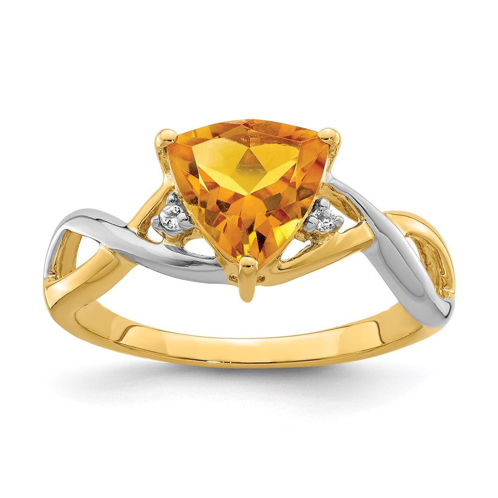 14K Yellow Gold Citrine and White Topaz Trillion Ring