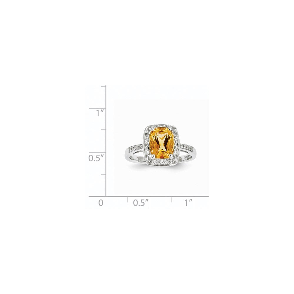 14k White Gold Real Diamond and Citrine Oval Ring