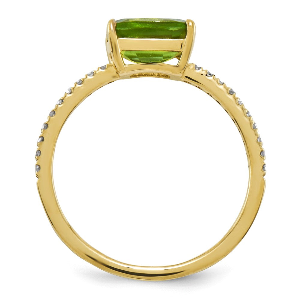 14K Yellow Gold Real Diamond and Peridot Square Ring