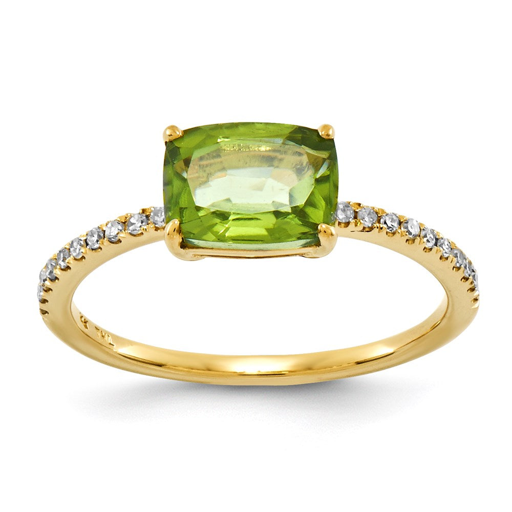 14K Yellow Gold Real Diamond and Peridot Square Ring