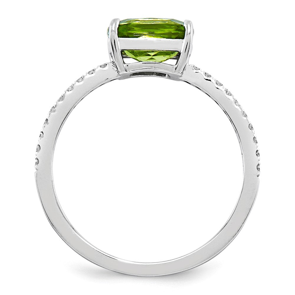 14k White Gold Real Diamond and Peridot Square Ring