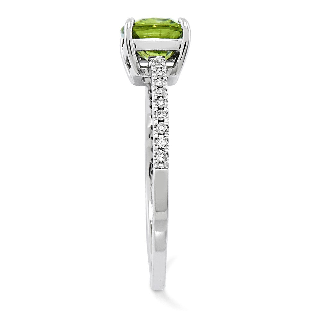 14k White Gold Real Diamond and Peridot Square Ring