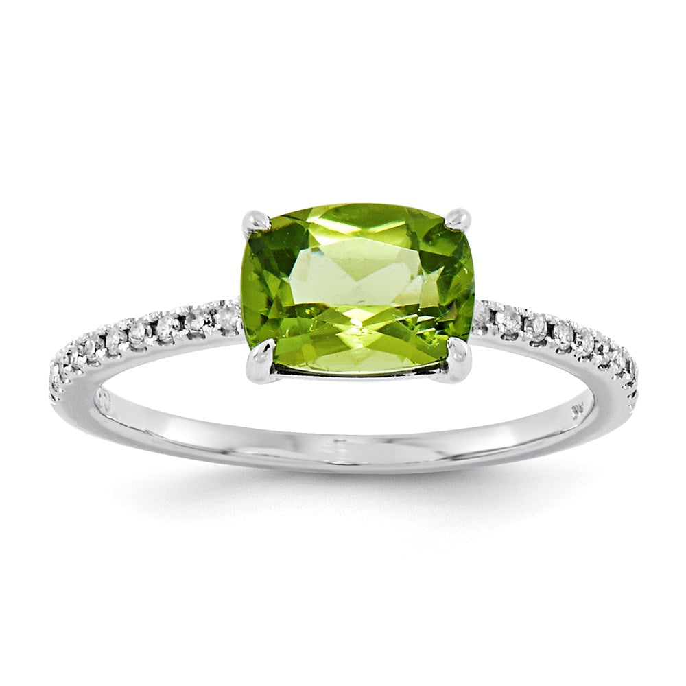 14k White Gold Real Diamond and Peridot Square Ring