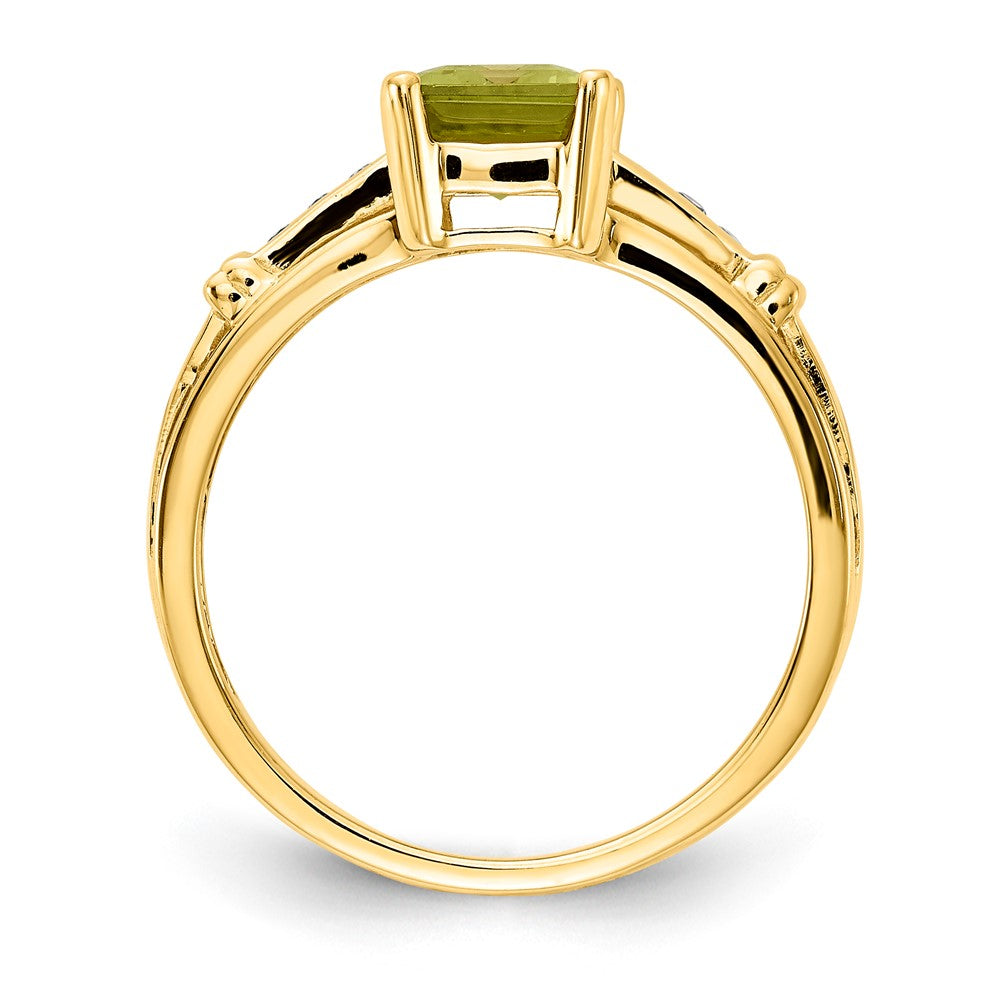 14K Yellow Gold Peridot and White Topaz Square Ring