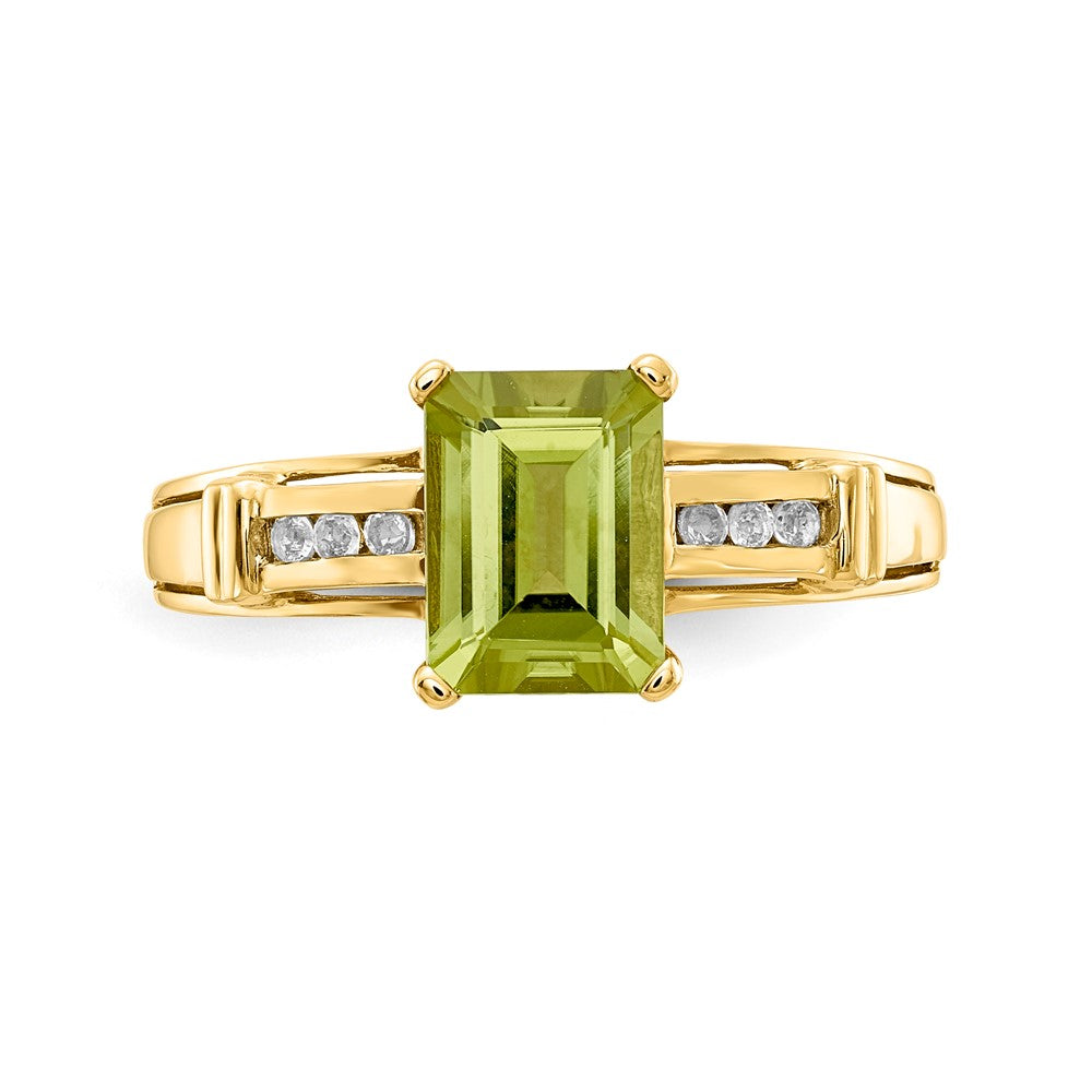 14K Yellow Gold Peridot and White Topaz Square Ring